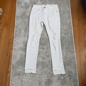 Distressed White Denim Skinny Jeans